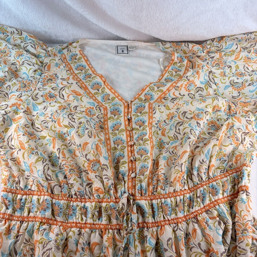 Anthropologie LEA Cotton Puff Sleeve Midi Maxi Dress Boho Peasant Cottagecore 3X - Picture 3 of 10